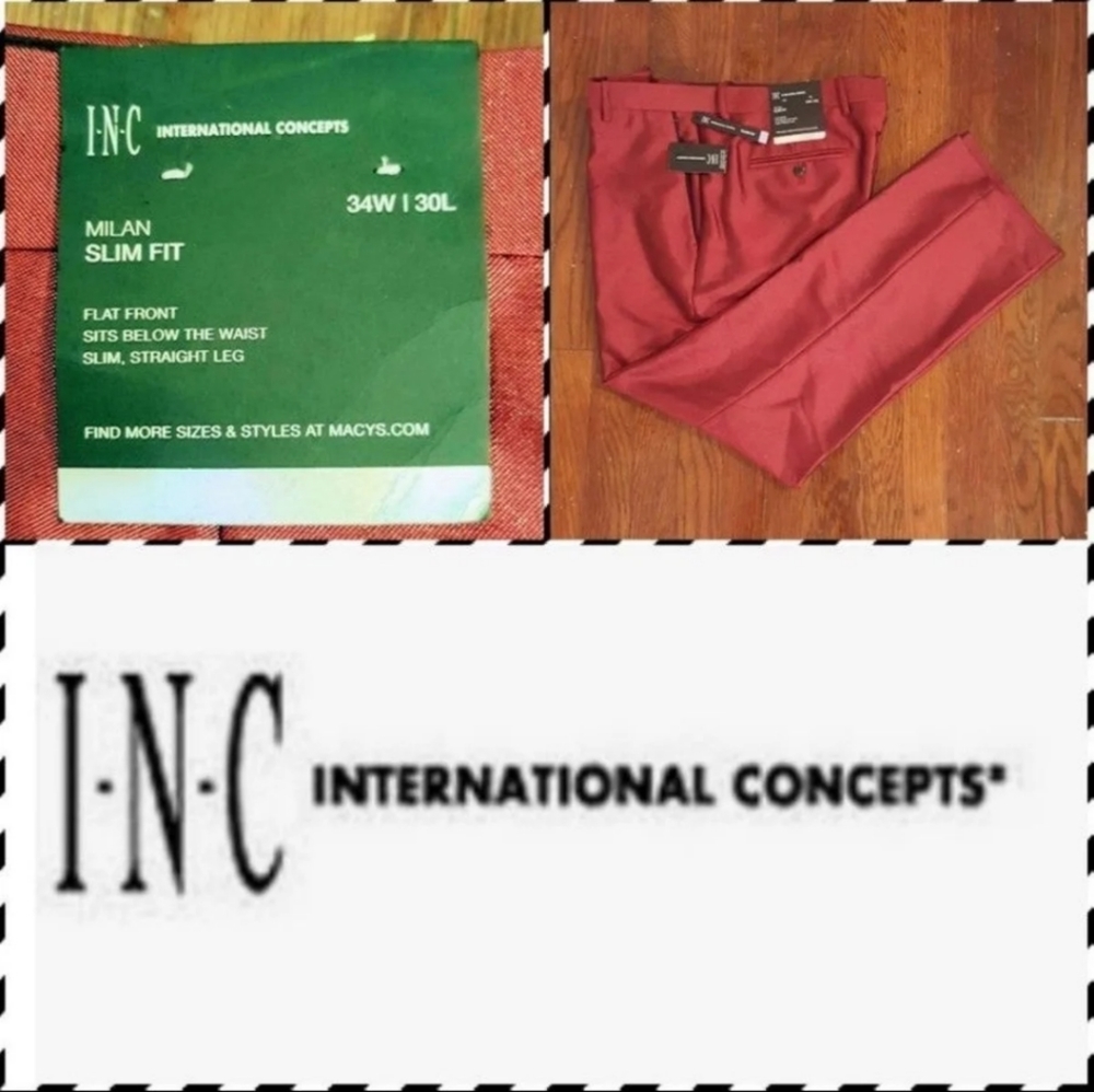 NWT 34 x 30 INC men's milan pants